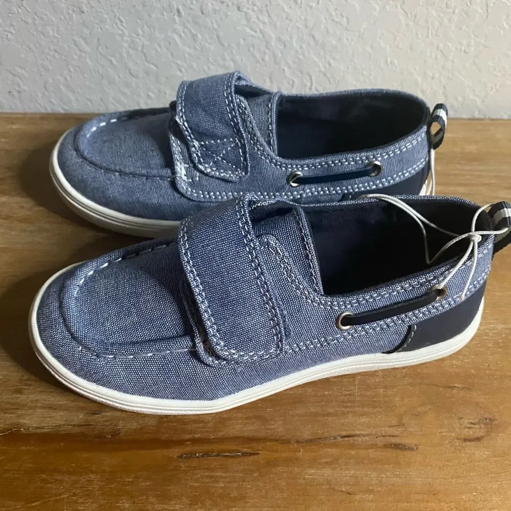 New The Children’s Place Toddler Boys Navy Chambray Boat Shoes Size 11 11T